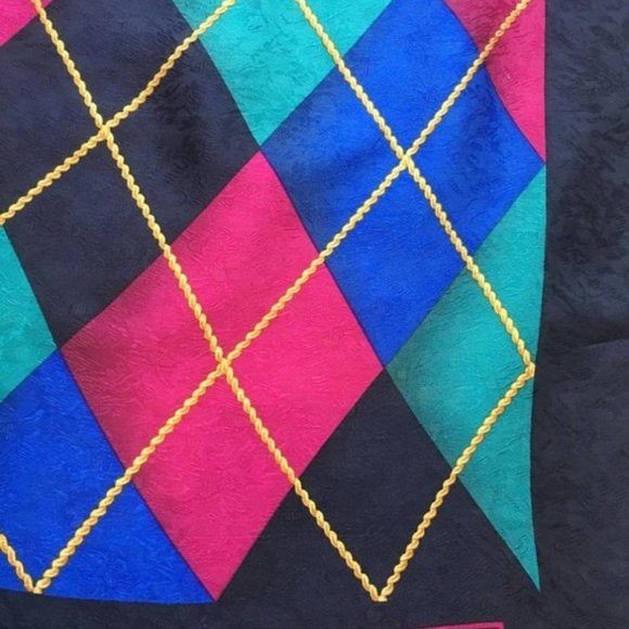 Givenchy Navy Pink Aqua Argyle Abstract Print Silk Scarf - Picture 2 of 7
